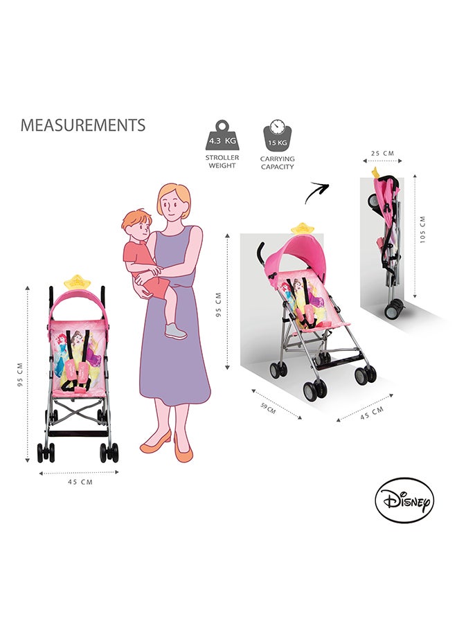 Princess 3D Crown Lightweight Buggy Stroller | 3 - 36 Months, Rear Breaks, Shoulder Strap