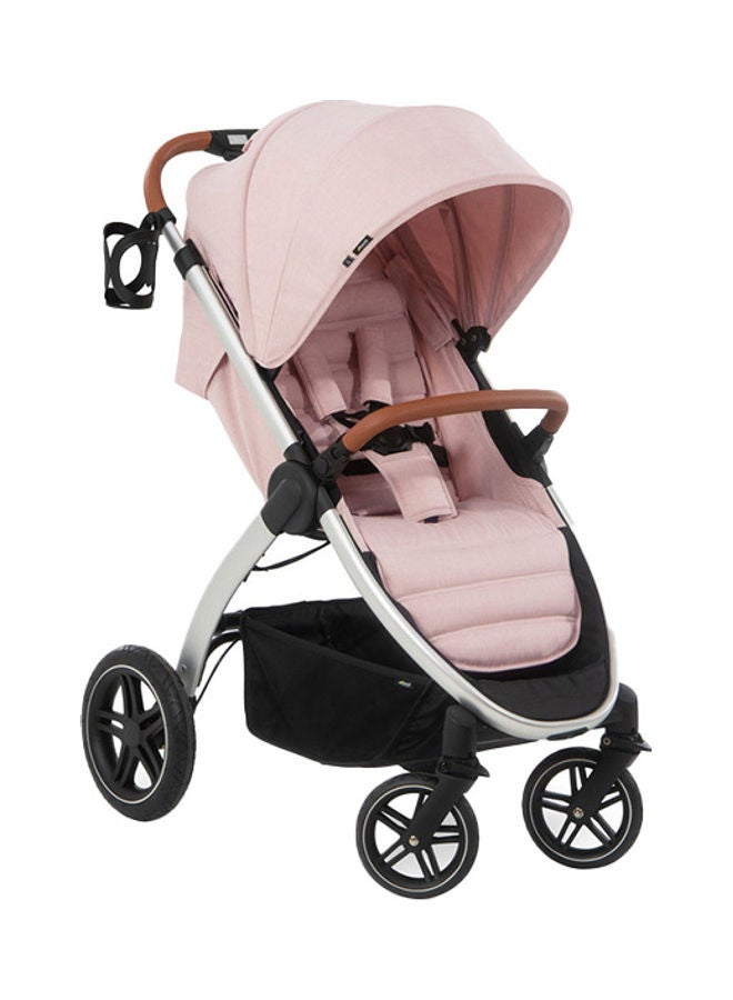 Uptown Pushchair, Melange Rose Stroller For All Terrains, Extra Large Seat, Lie - Flat Position, Rubber Wheels, Suspension, Compact And Easy Fold, With Raincover