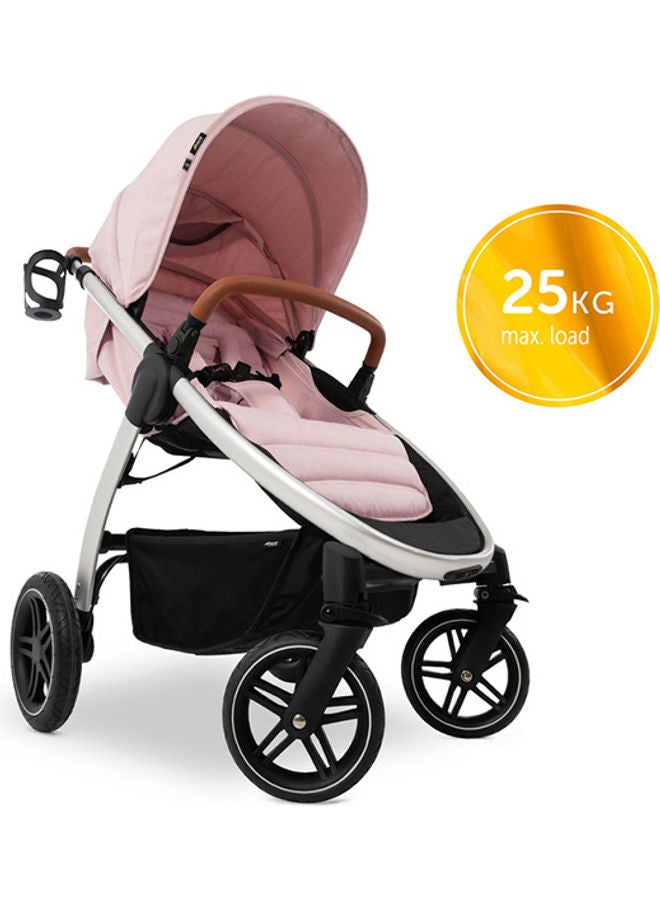 Uptown Pushchair, Melange Rose Stroller For All Terrains, Extra Large Seat, Lie - Flat Position, Rubber Wheels, Suspension, Compact And Easy Fold, With Raincover