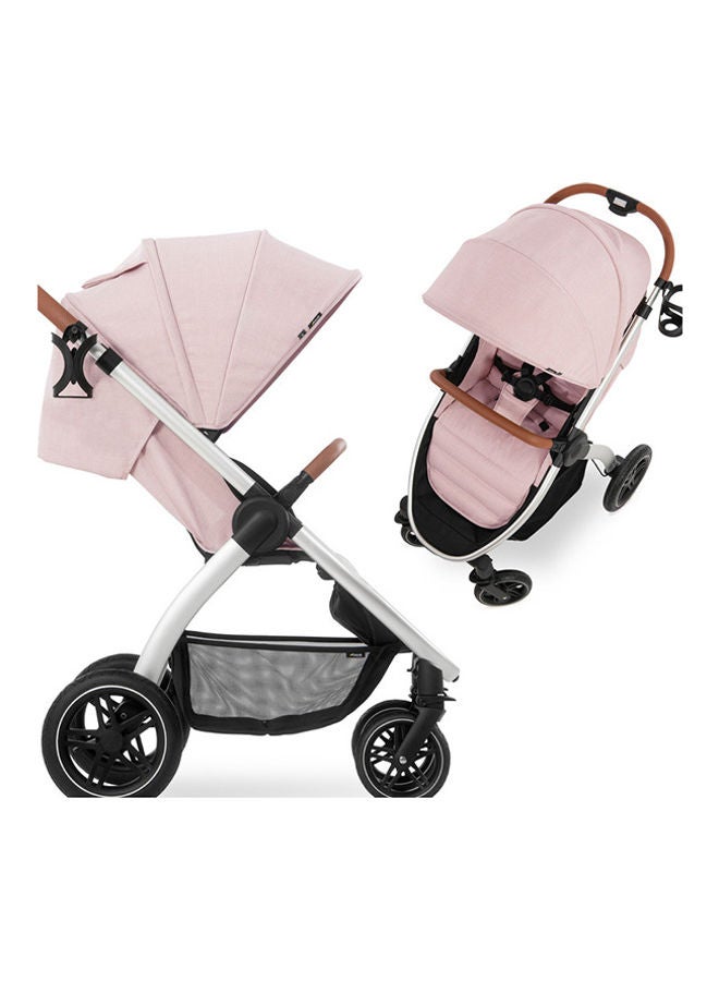 Uptown Pushchair, Melange Rose Stroller For All Terrains, Extra Large Seat, Lie - Flat Position, Rubber Wheels, Suspension, Compact And Easy Fold, With Raincover