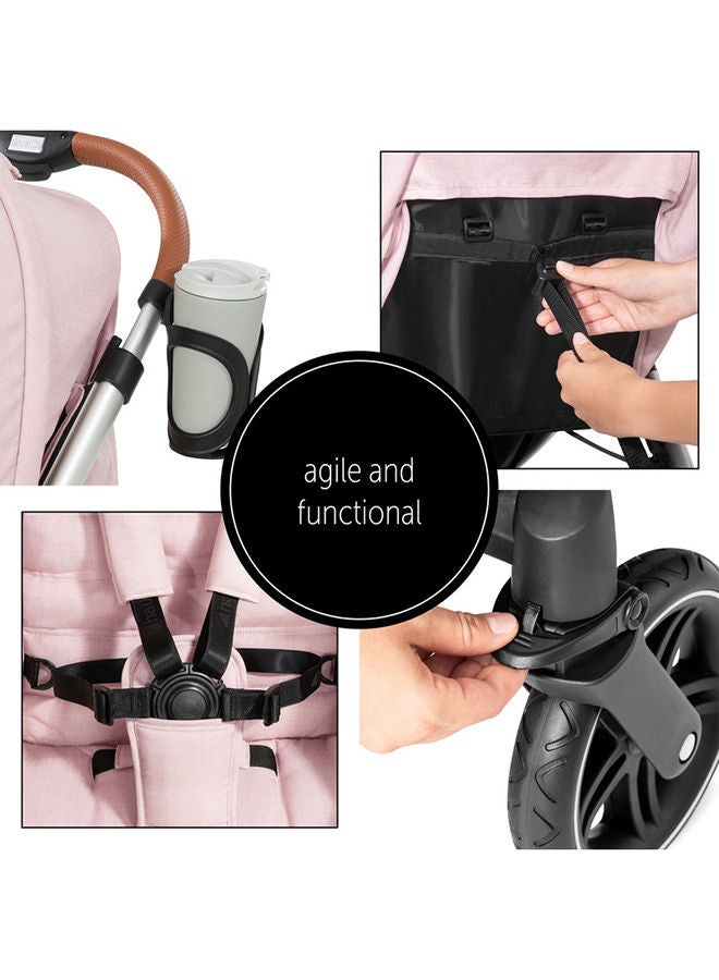 Uptown Pushchair, Melange Rose Stroller For All Terrains, Extra Large Seat, Lie - Flat Position, Rubber Wheels, Suspension, Compact And Easy Fold, With Raincover