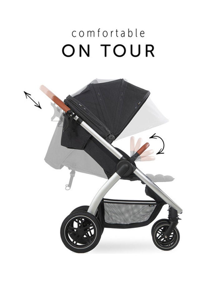 Uptown Pushchair, Melange Black Stroller For All Terrains, Extra Large Seat, Lie - Flat Position, Rubber Wheels, Suspension, Compact And Easy Fold, With Raincover