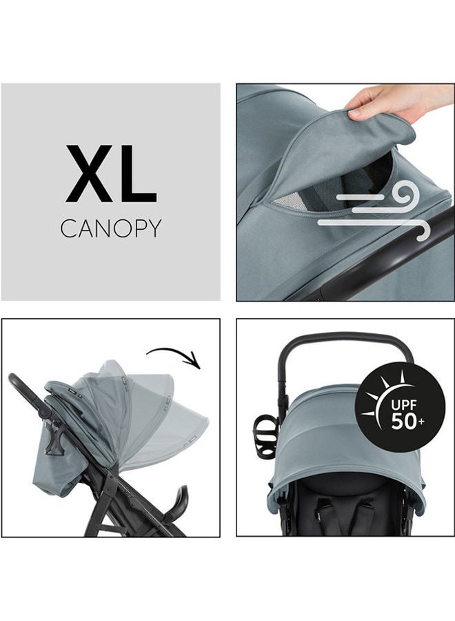 Rapid Buggy 4D, Up To 25 Kg, Quick Folding, Sun Canopy Upf 50+, Rubber Wheels, Drink Holder, Height Adjustable, Reclining Position, Easy To Wipe Clean, Large Shopping Basket, Jungle - Green