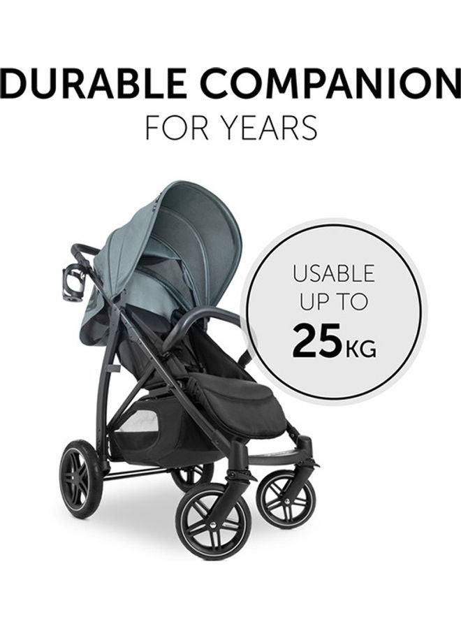 Rapid Buggy 4D, Up To 25 Kg, Quick Folding, Sun Canopy Upf 50+, Rubber Wheels, Drink Holder, Height Adjustable, Reclining Position, Easy To Wipe Clean, Large Shopping Basket, Jungle - Green