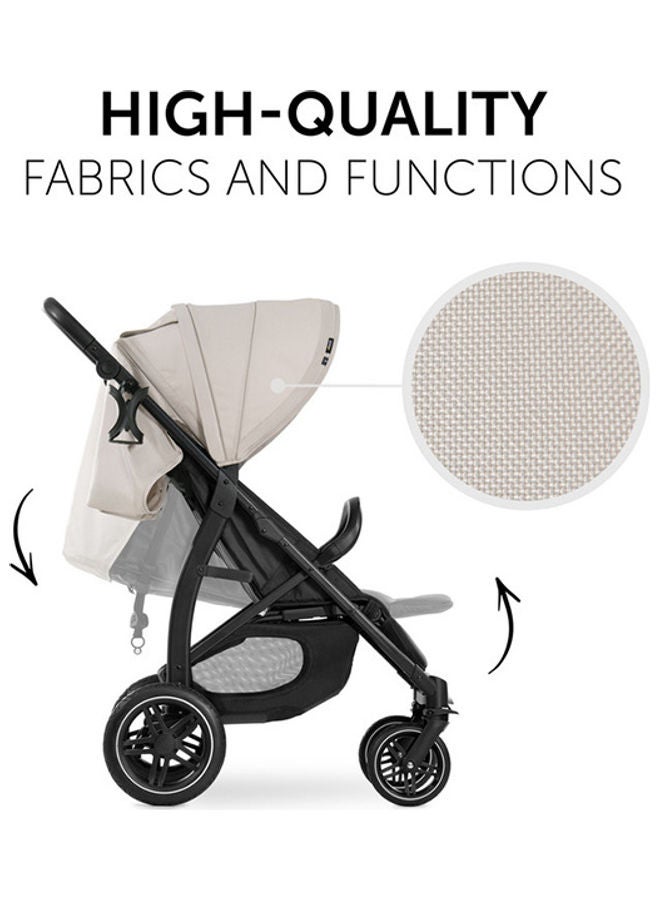 Rapid Buggy 4D, Up To 25 Kg, Quick Folding, Sun Canopy Upf 50+, Rubber Wheels, Drink Holder, Height Adjustable, Reclining Position, Easy To Wipe Clean, Large Shopping Basket, Classic - Beige