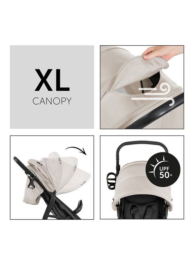 Rapid Buggy 4D, Up To 25 Kg, Quick Folding, Sun Canopy Upf 50+, Rubber Wheels, Drink Holder, Height Adjustable, Reclining Position, Easy To Wipe Clean, Large Shopping Basket, Classic - Beige