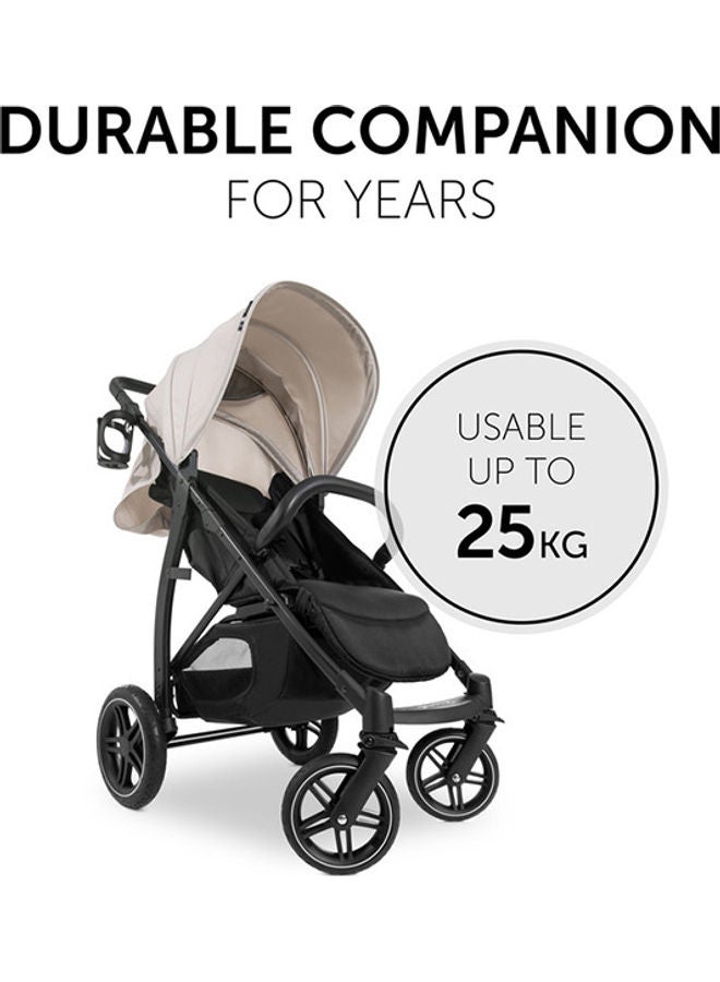 Rapid Buggy 4D, Up To 25 Kg, Quick Folding, Sun Canopy Upf 50+, Rubber Wheels, Drink Holder, Height Adjustable, Reclining Position, Easy To Wipe Clean, Large Shopping Basket, Classic - Beige