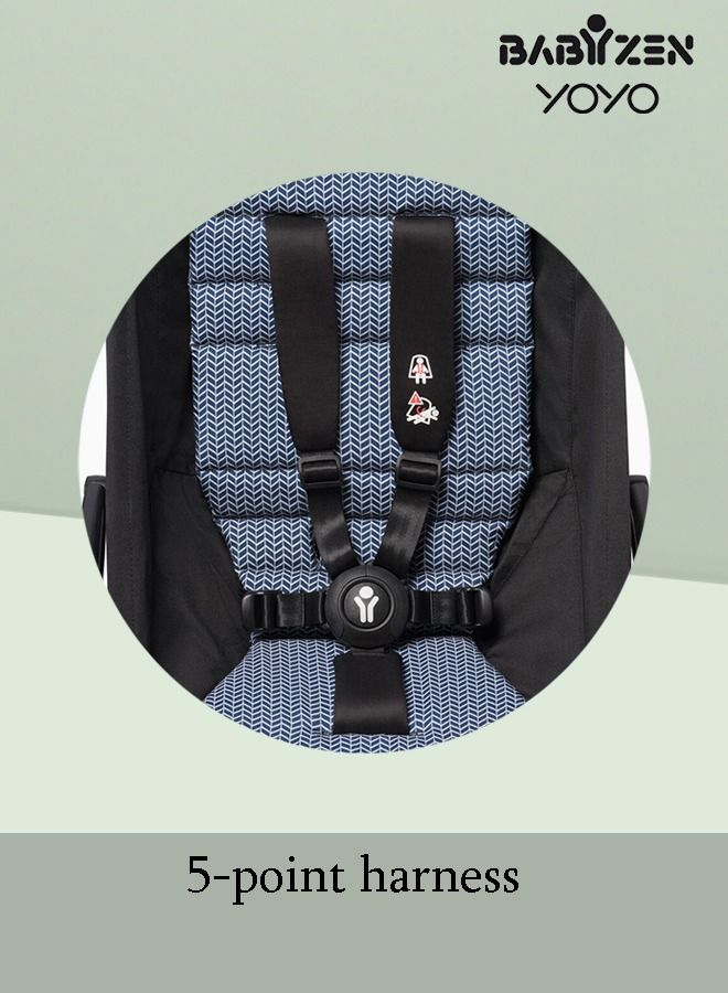 Yoyo Stroller Includes Harness, Backrest, Hood Extensions, Shoulder Strap, Storage Bag, Seat Cushion And Matching Canopy (White Frame With Air France Blue 6+ Colour Pack)