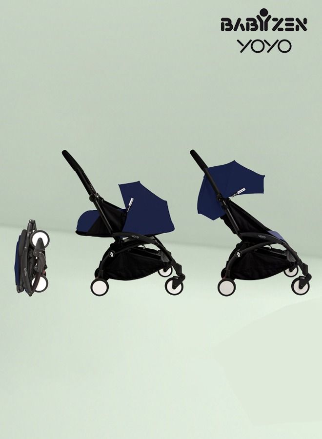 Yoyo Stroller Includes Harness, Backrest, Hood Extensions, Shoulder Strap, Storage Bag, Seat Cushion And Matching Canopy (White Frame With Air France Blue 6+ Colour Pack)