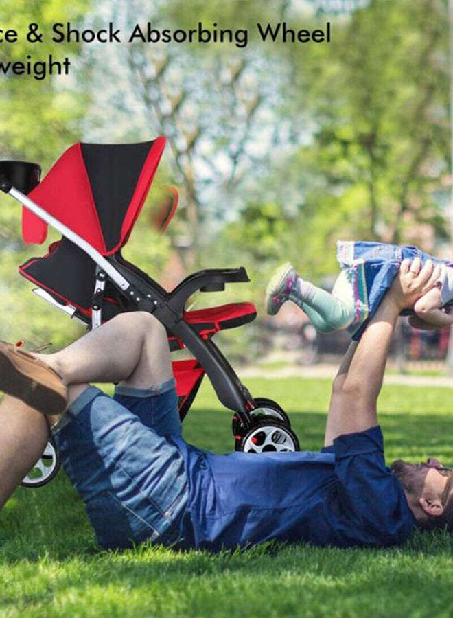 Baby Plus Red & Black Ultra-Light Stroller – Compact, Foldable & Travel-Ready for Newborns & Toddlers (0-3 Years), with Multi-Position Reclining Seat, Sun Canopy, Storage Basket & Shock-Absorbing Wheels