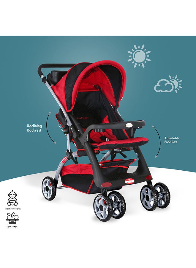 Baby Plus Red & Black Ultra-Light Stroller – Compact, Foldable & Travel-Ready for Newborns & Toddlers (0-3 Years), with Multi-Position Reclining Seat, Sun Canopy, Storage Basket & Shock-Absorbing Wheels