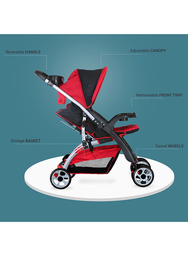 Baby Plus Red & Black Ultra-Light Stroller – Compact, Foldable & Travel-Ready for Newborns & Toddlers (0-3 Years), with Multi-Position Reclining Seat, Sun Canopy, Storage Basket & Shock-Absorbing Wheels
