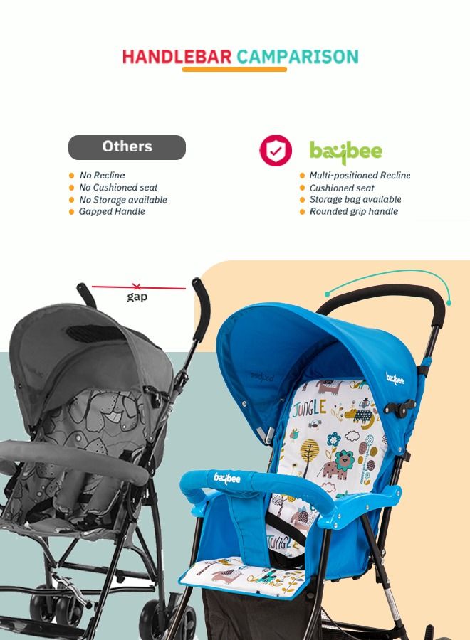 Infant Baby Stroller for Newborn Babies with 2 Position Adjustable Canopy Round Grip Handle Safety Harness Storage Basket Baby Push Stroller for Toddlers 6 Months to 3 Years Boys Girls Blue