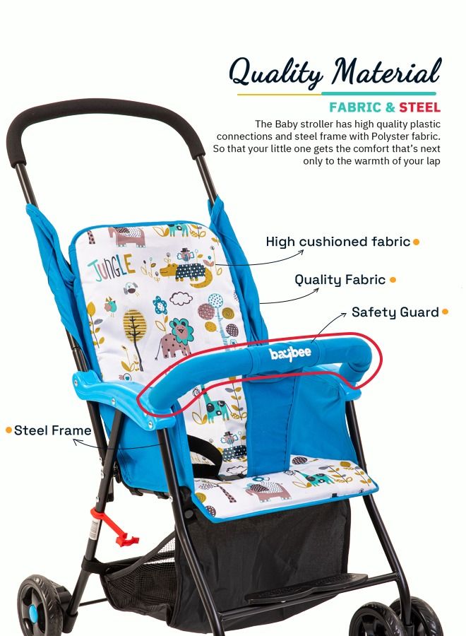 Infant Baby Stroller for Newborn Babies with 2 Position Adjustable Canopy Round Grip Handle Safety Harness Storage Basket Baby Push Stroller for Toddlers 6 Months to 3 Years Boys Girls Blue