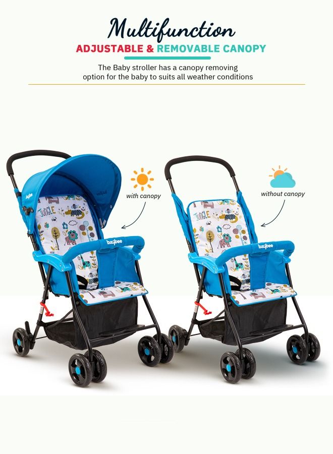 Infant Baby Stroller for Newborn Babies with 2 Position Adjustable Canopy Round Grip Handle Safety Harness Storage Basket Baby Push Stroller for Toddlers 6 Months to 3 Years Boys Girls Blue