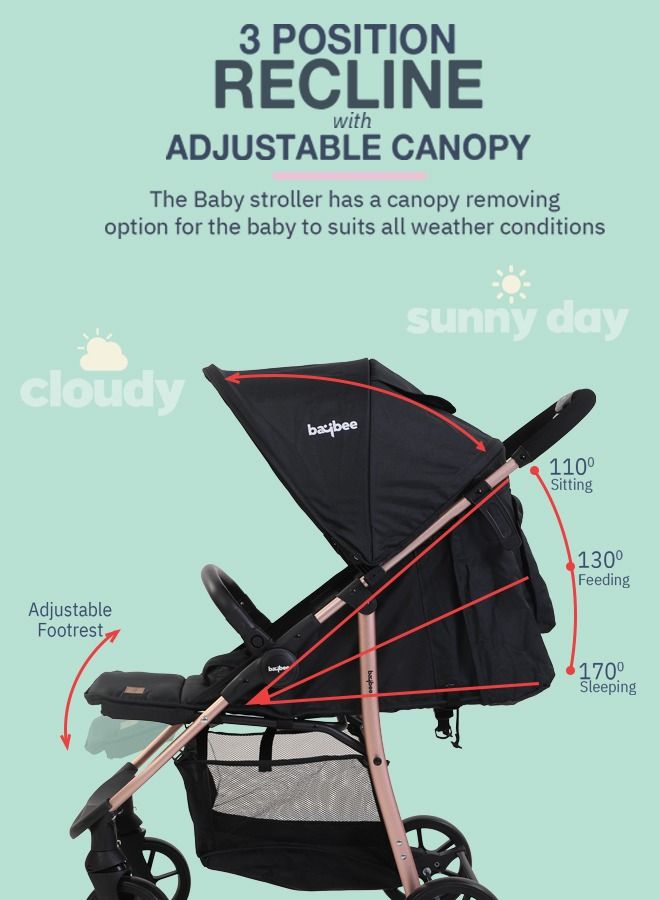 Infant Baby Pram Stroller For Newborn Babies With Aluminium Frame 3 Position Adjustable Seat Canopy Bassinet Large Wheels Baby Stroller For Baby Toddlers 0 To 3 Years Boy Girl Rose Gold