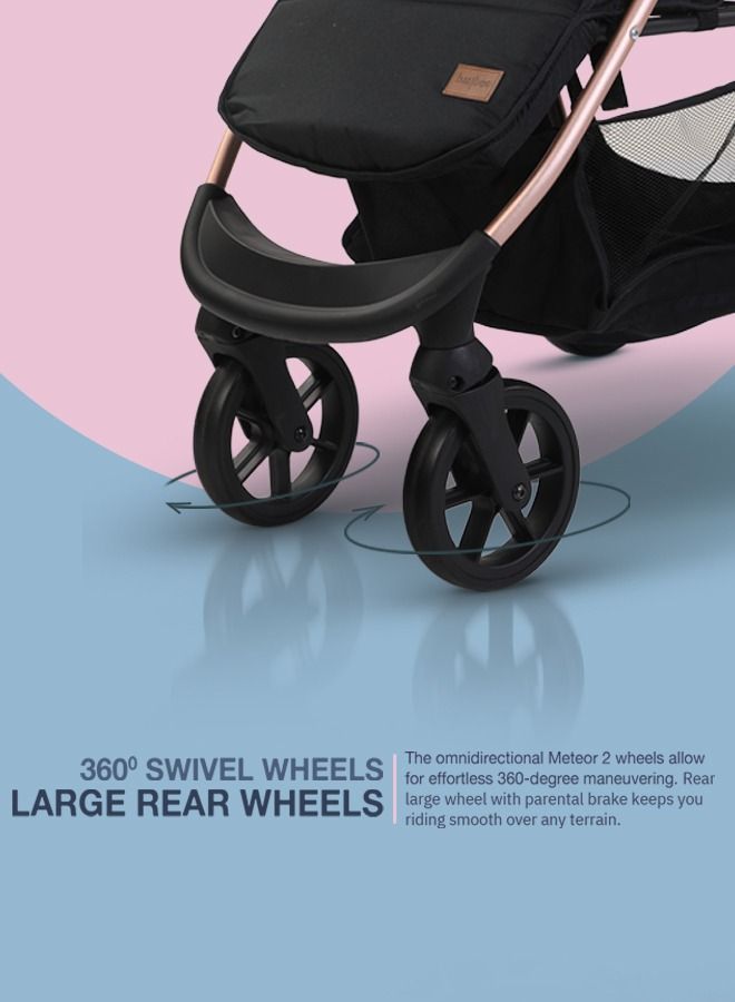 Infant Baby Pram Stroller For Newborn Babies With Aluminium Frame 3 Position Adjustable Seat Canopy Bassinet Large Wheels Baby Stroller For Baby Toddlers 0 To 3 Years Boy Girl Rose Gold