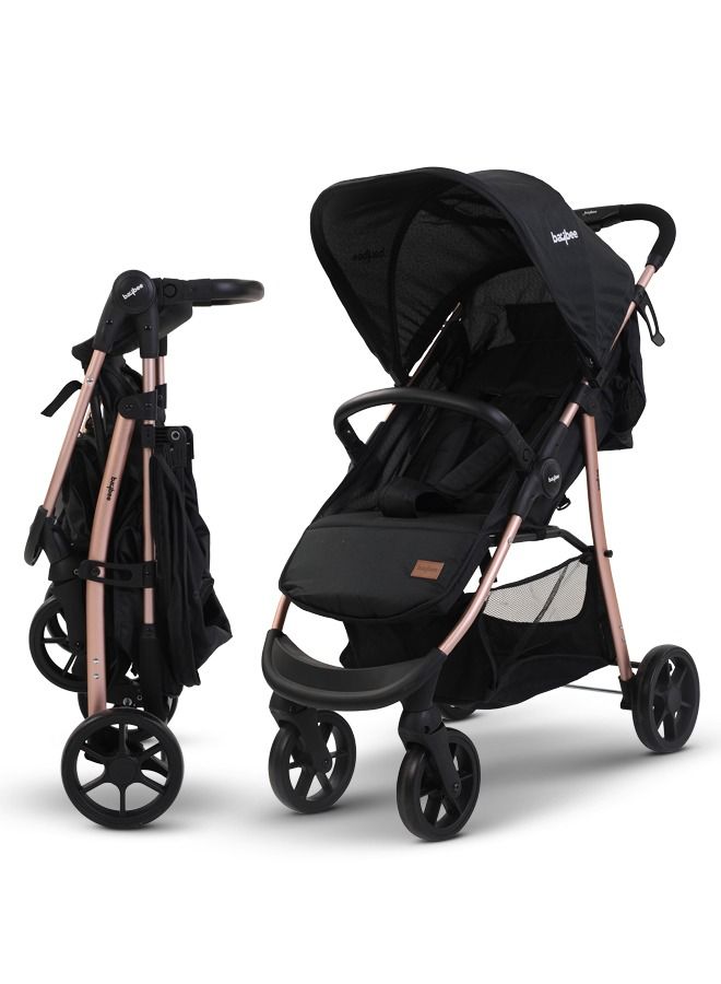 Infant Baby Pram Stroller For Newborn Babies With Aluminium Frame 3 Position Adjustable Seat Canopy Bassinet Large Wheels Baby Stroller For Baby Toddlers 0 To 3 Years Boy Girl Rose Gold