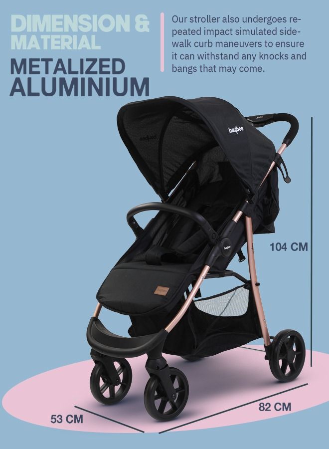 Infant Baby Pram Stroller For Newborn Babies With Aluminium Frame 3 Position Adjustable Seat Canopy Bassinet Large Wheels Baby Stroller For Baby Toddlers 0 To 3 Years Boy Girl Rose Gold