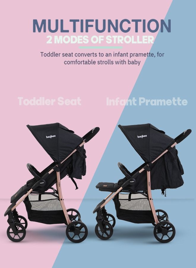 Infant Baby Pram Stroller For Newborn Babies With Aluminium Frame 3 Position Adjustable Seat Canopy Bassinet Large Wheels Baby Stroller For Baby Toddlers 0 To 3 Years Boy Girl Rose Gold