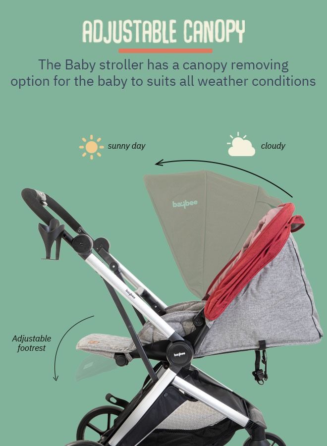 Infant Baby Pram Stroller For Babies Pram For Baby With Aluminium Frame 3 Position Adjustable Canopy Reversible Seat Large Wheels Baby Stroller For Toddlers 0 To 3 Years Boy Girl Silver