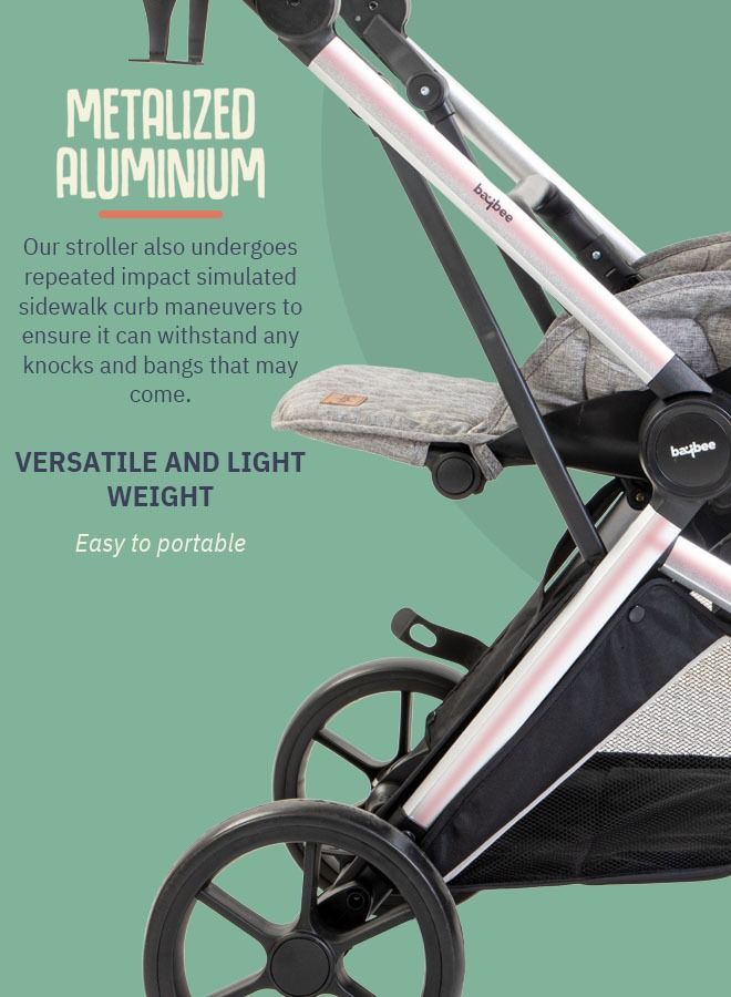 Infant Baby Pram Stroller For Babies Pram For Baby With Aluminium Frame 3 Position Adjustable Canopy Reversible Seat Large Wheels Baby Stroller For Toddlers 0 To 3 Years Boy Girl Silver