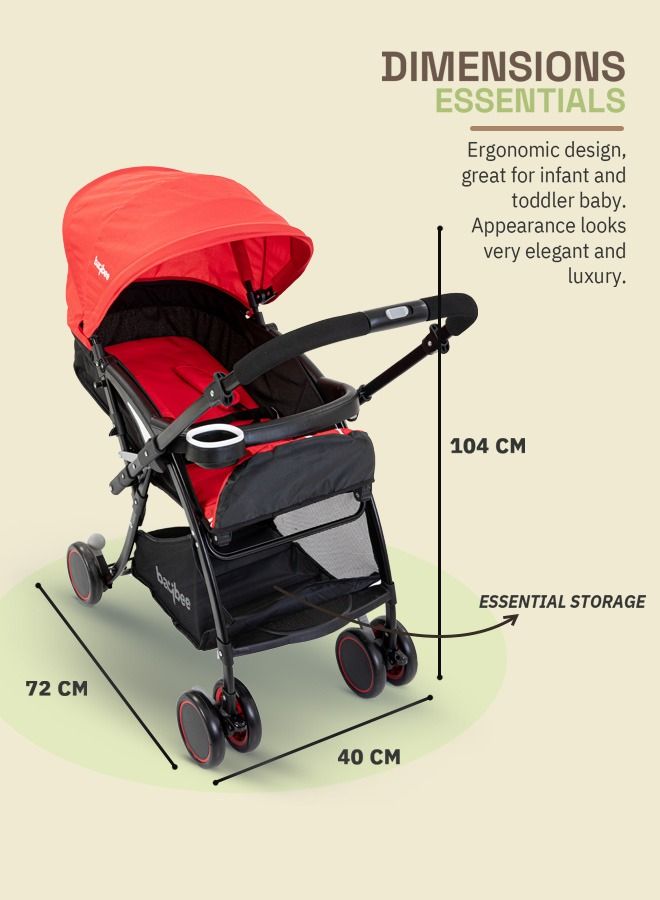 Portable Infant Baby Stroller For Babies With 3 Position Adjustable Seat Canopy Reversible Handle Safety Belt And Storage Baby Stroller For Baby Toddlers 0 To 3 Years Boy Girl Red