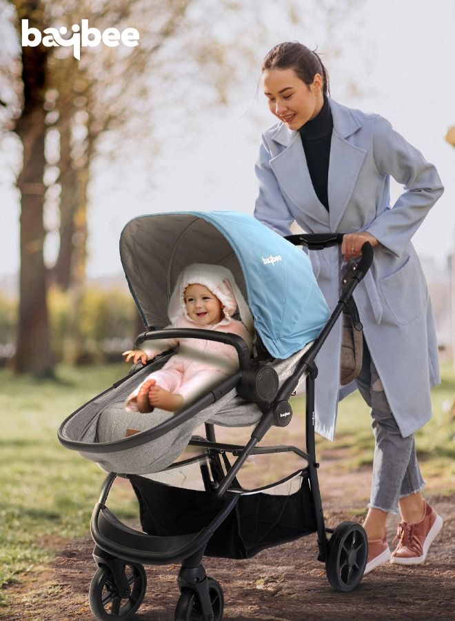 2 In 1 Infant Baby Pram Stroller For Newborn Babies With 3 Position Adjustable Seat Canopy Reversible Bassinet Large Wheels Travel System Baby Stroller For Toddlers 0 To 3 Years Boy Girl Blue