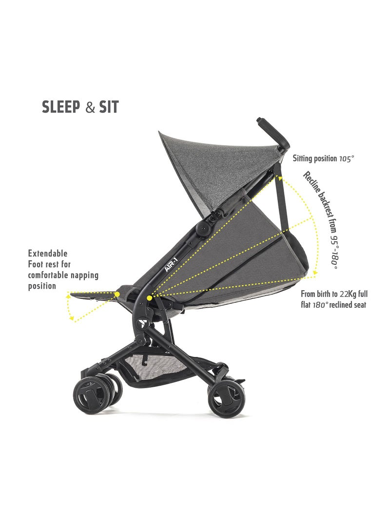 Air - 1 Travel Stroller With Carry Backpack - Grey