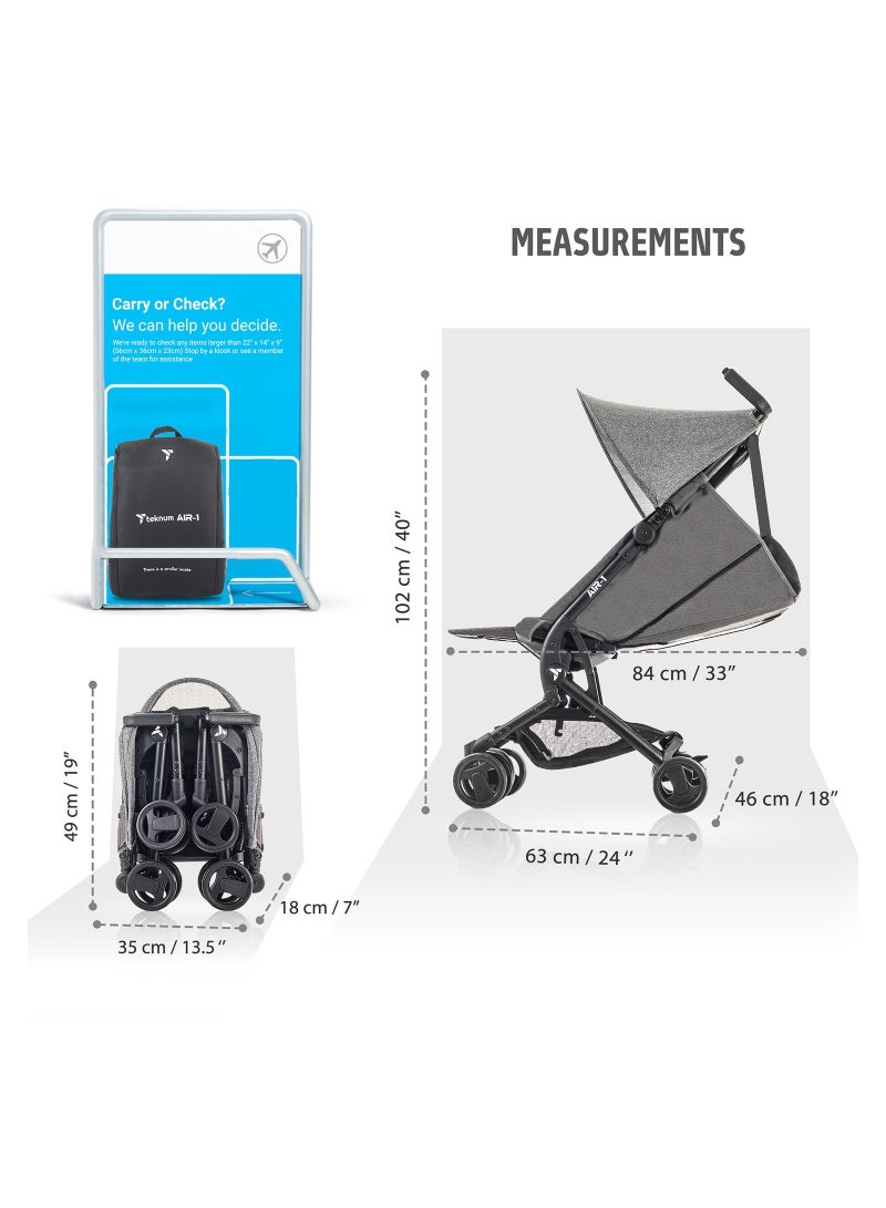 Air - 1 Travel Stroller With Carry Backpack - Grey