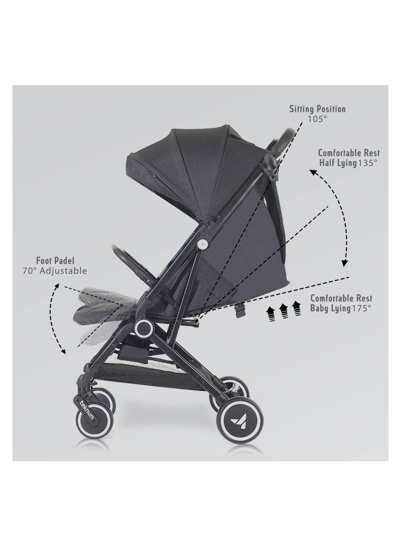 Travel Cabin Stroller with Extra Wide Canopy, Reclining Seat, Breathable Fabric - Black, 0m+ - 22kg