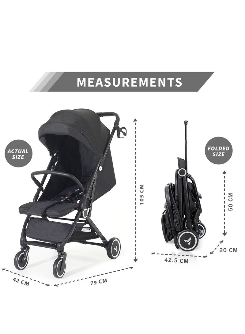 Travel Cabin Stroller with Extra Wide Canopy, Reclining Seat, Breathable Fabric - Black, 0m+ - 22kg