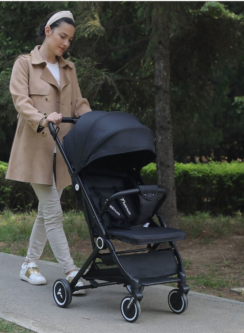 Travel Cabin Stroller with Extra Wide Canopy, Reclining Seat, Breathable Fabric - Black, 0m+ - 22kg