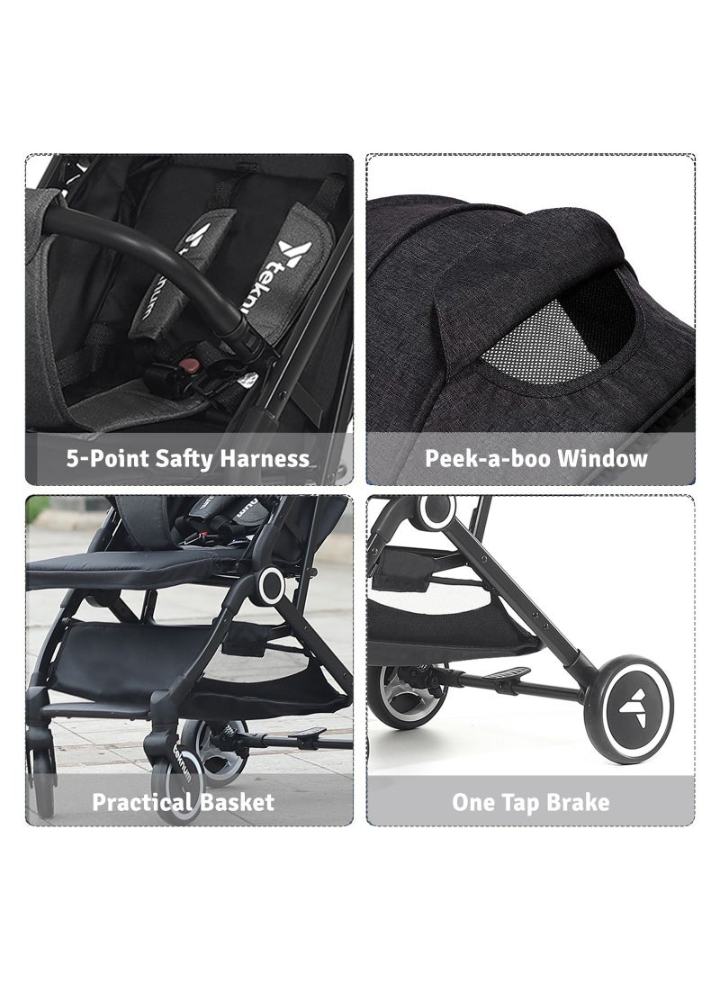 Travel Cabin Stroller with Extra Wide Canopy, Reclining Seat, Breathable Fabric - Black, 0m+ - 22kg