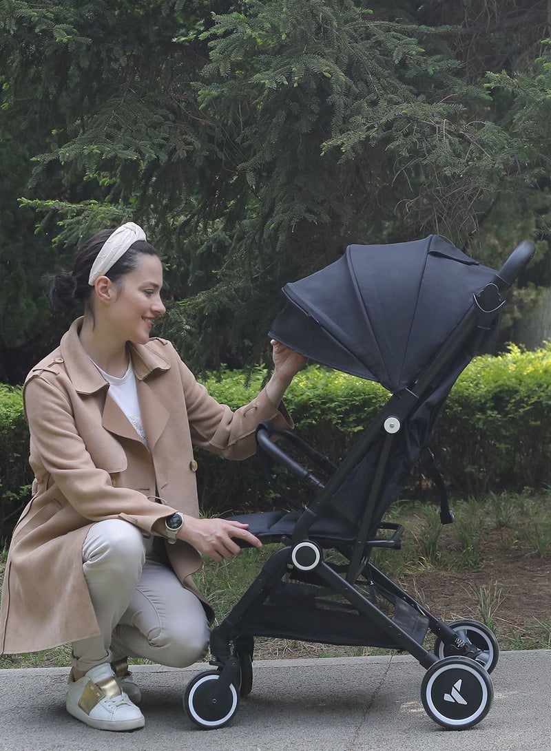 Travel Cabin Stroller with Extra Wide Canopy, Reclining Seat, Breathable Fabric - Black, 0m+ - 22kg