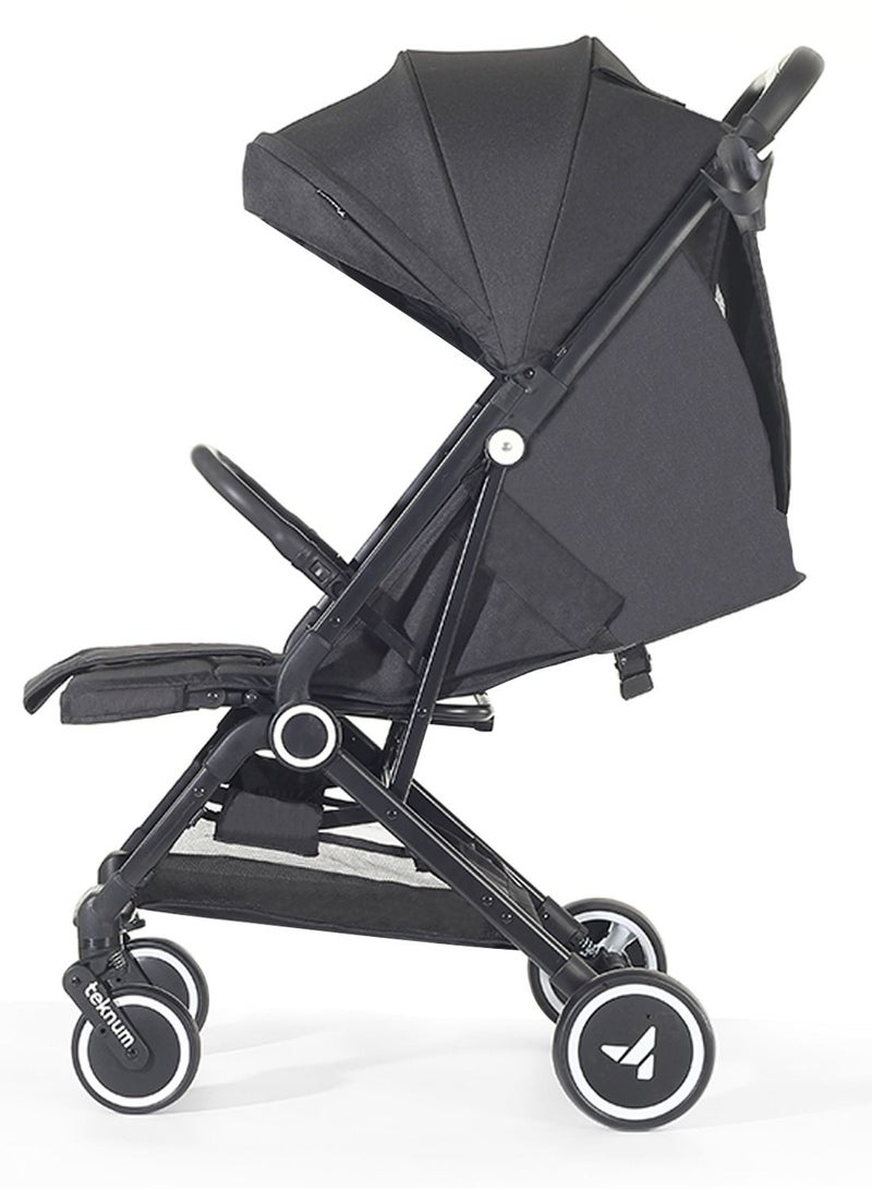 Travel Cabin Stroller with Extra Wide Canopy, Reclining Seat, Breathable Fabric - Black, 0m+ - 22kg