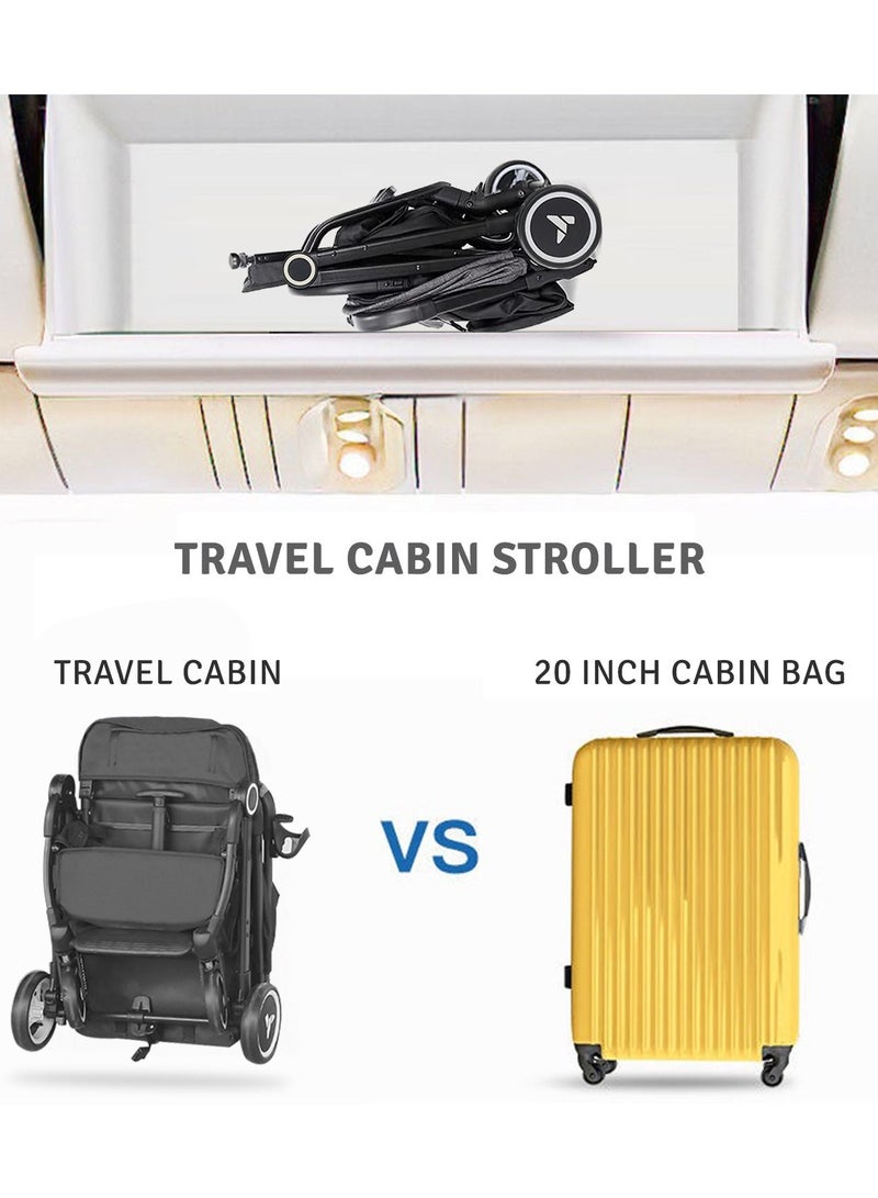 Travel Cabin Stroller with Extra Wide Canopy, Reclining Seat, Breathable Fabric - Black, 0m+ - 22kg