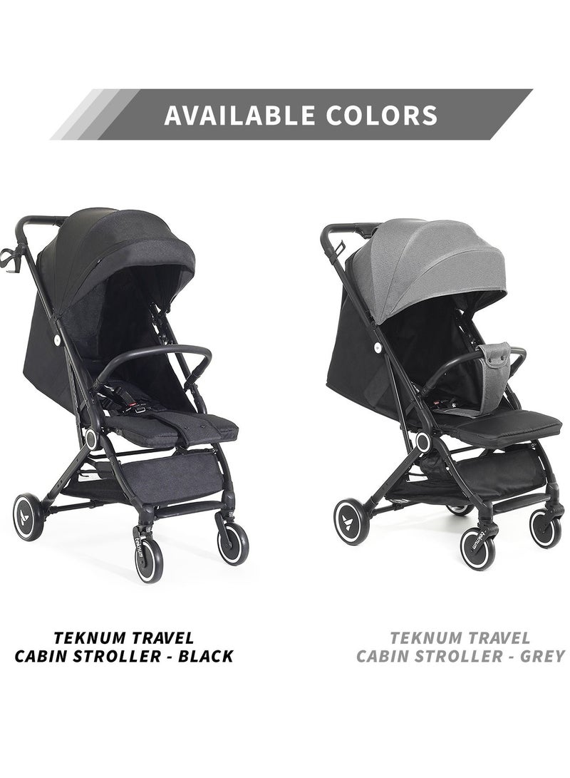 Travel Cabin Stroller with Extra Wide Canopy, Reclining Seat, Breathable Fabric - Black, 0m+ - 22kg