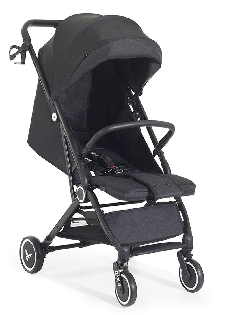 Travel Cabin Stroller with Extra Wide Canopy, Reclining Seat, Breathable Fabric - Black, 0m+ - 22kg