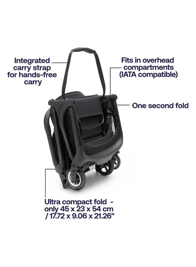 Butterfly Ultra Compact Travel Pram, Small And Lightweight, One - Handed Foldable And Easy To Steer, Ergonomic City For Babies From 6 Months , With Lots of Storage Space, Midnight Black