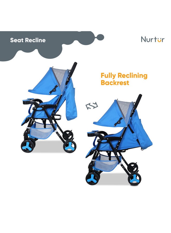 Ryder Lightweight Baby Stroller Storage Basket Detachable Food Tray 5 Point Harness Adjustable Canopy Reclining Seat And Leg Rest