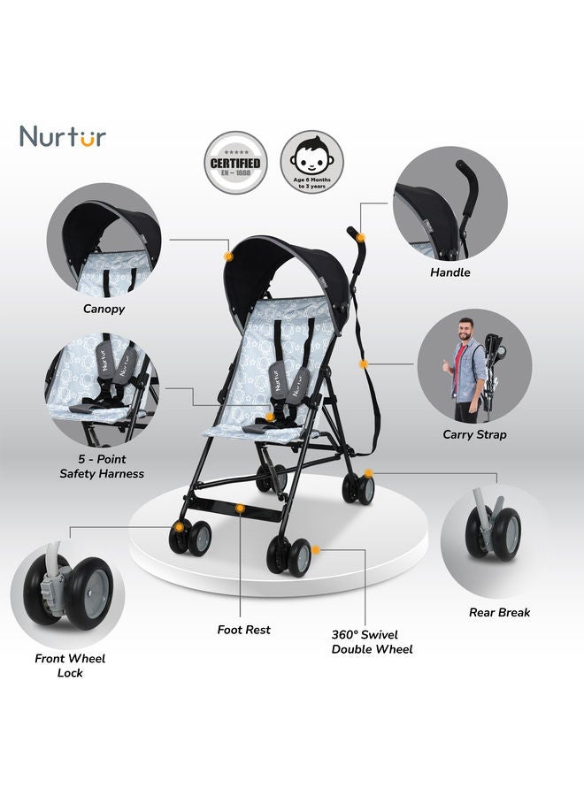 Rex Buggy Stroller Multicolor Lightweight Stroller With Compact Fold Canopy Shoulder Strap 6 To 36 Months