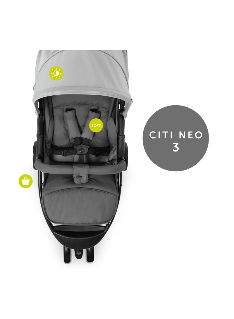 Citi Neo 3 Pushchair, Grey Lightweight 3 Wheeled Stroller (Only 7.5Kg), Compact And One Hand Folding, With Raincover