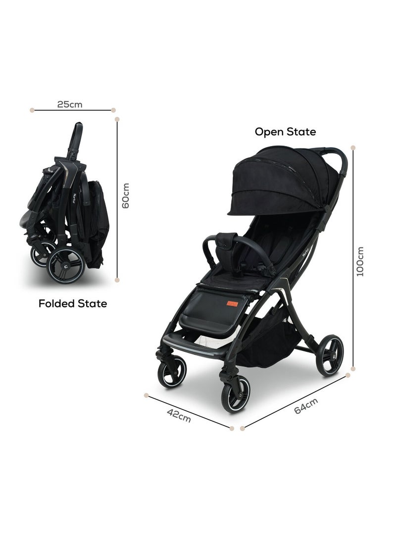 Nurtur Aluminum Alloy Baby Stroller with Storage Basket Detachable Bumper 5 Point Safety Harness Compact Foldable Design