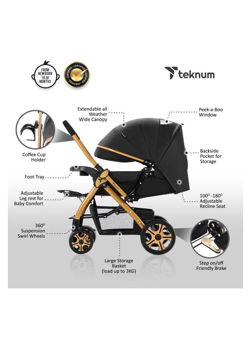 Reversible Trip2 Stroller With Extra-wide Canopy - Black