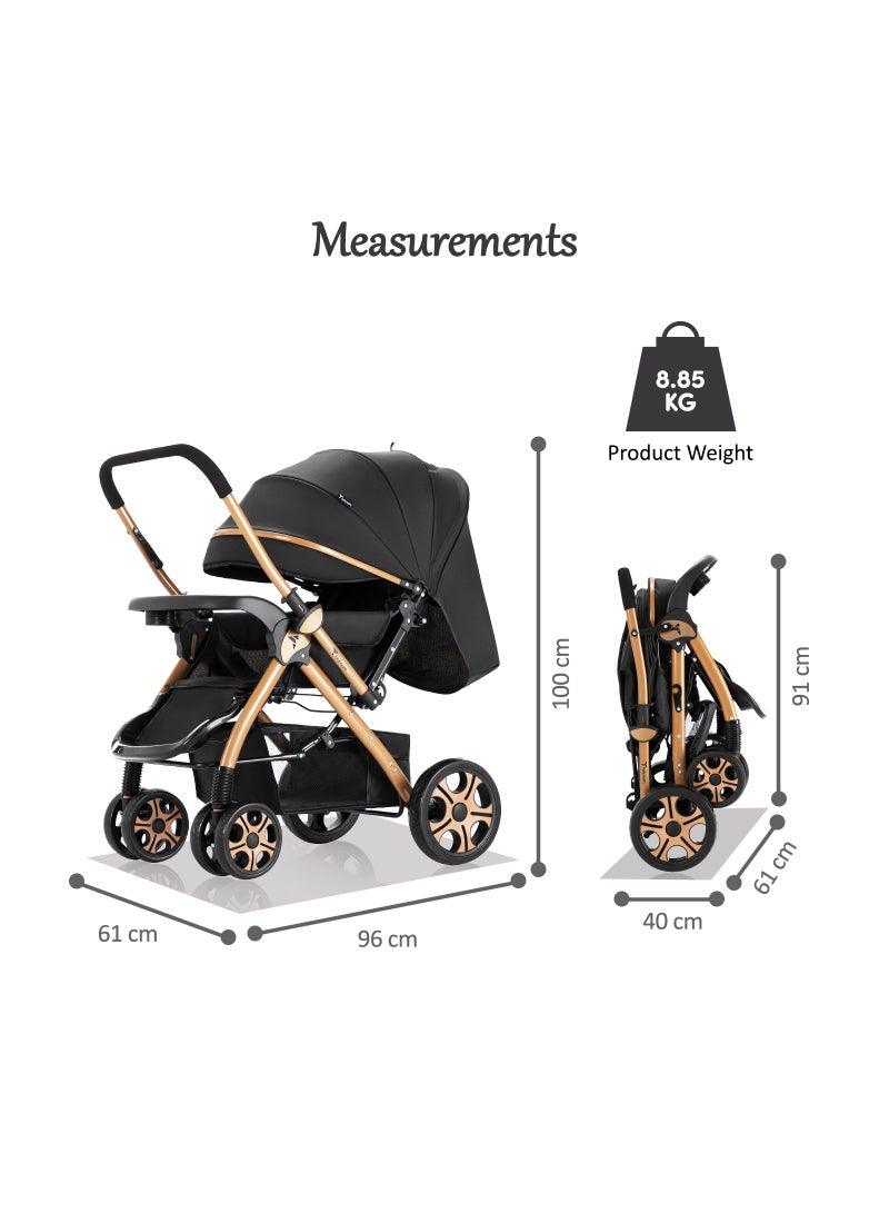 Reversible Trip2 Stroller With Extra-wide Canopy - Black