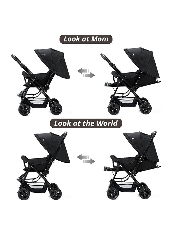 Reversible Look At Me Stroller - Black With Signature Diaper Bag - Grey