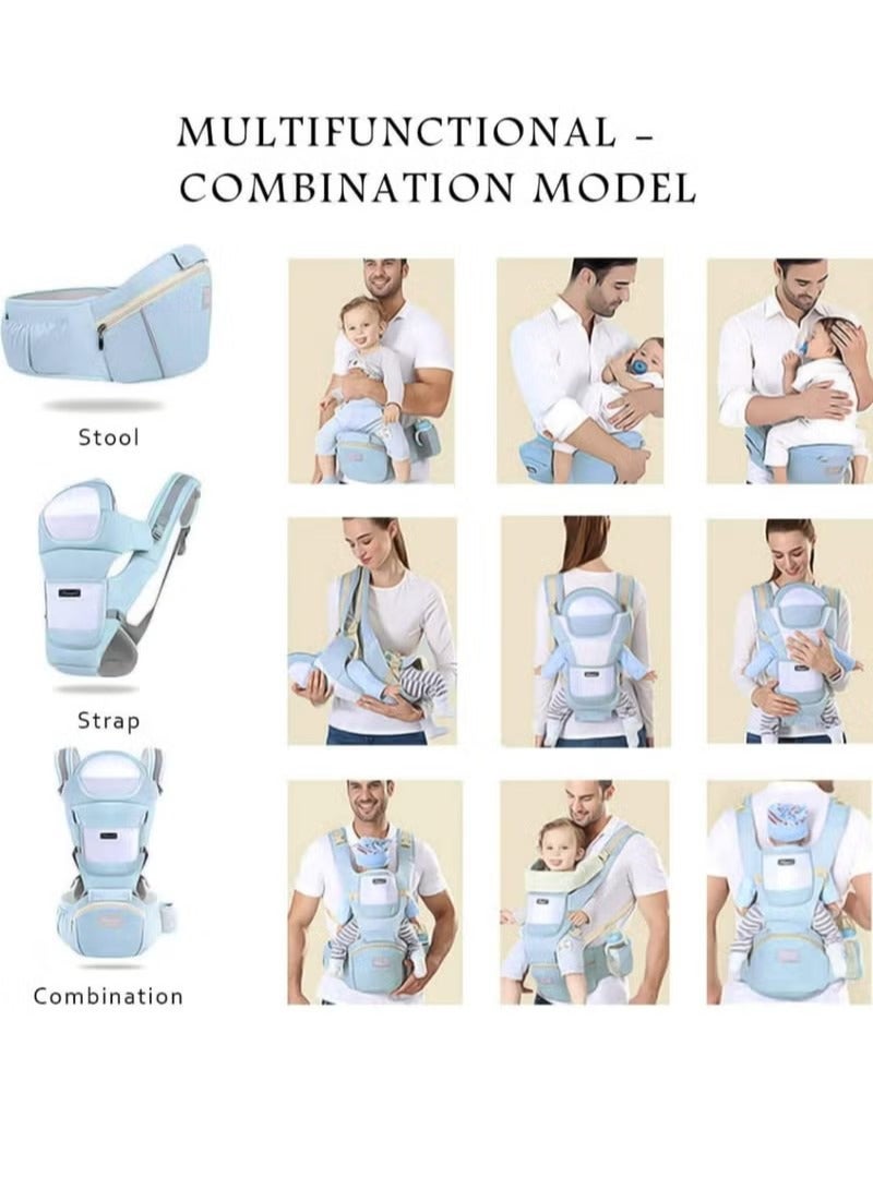 Baby Carrier, DMG 6-in-1 Multifunction Baby Strap, Adjustable Removable Baby Holder Backpack, Baby Hip Seat, 0-36 Months, Newborn to Toddler, (Light Blue)