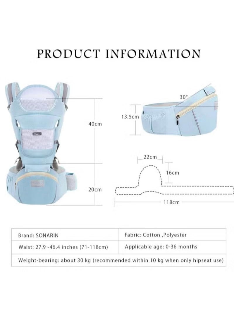 Baby Carrier, DMG 6-in-1 Multifunction Baby Strap, Adjustable Removable Baby Holder Backpack, Baby Hip Seat, 0-36 Months, Newborn to Toddler, (Light Blue)