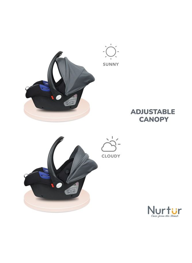 Nemo Baby Carrier Adjustable Canopy and Handle Extra Protection 3 Point Safety Harness Suitable from 0 months to 12 months Upto 13kg BlackLight Grey Official Product